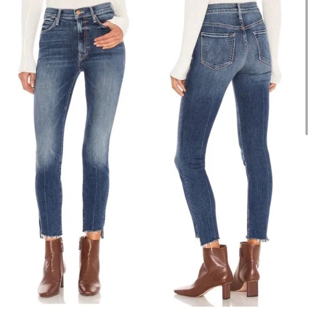 Stunner Zip Ankle Step Fray Jeans in Walking on Coals Mother Denim Size 27